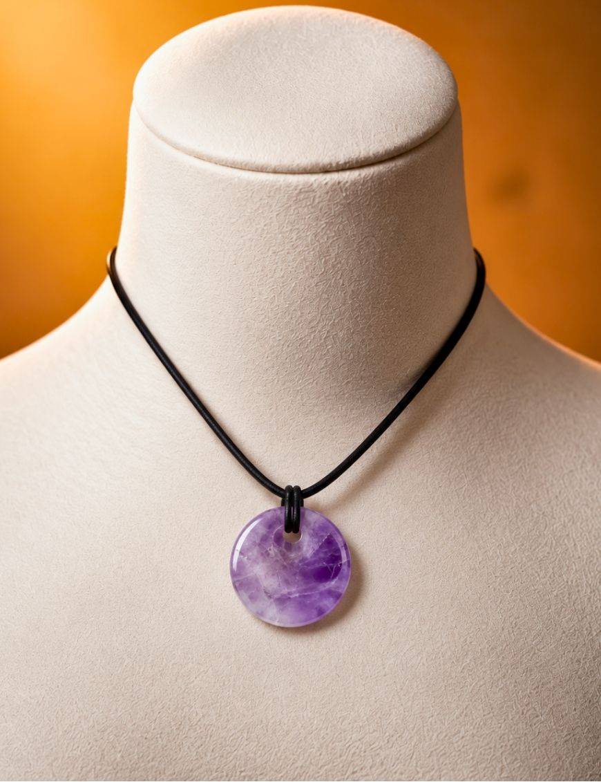 Pendentif pierre ronde percée - Améthyste