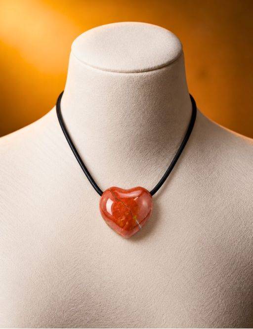 Collier corde et pierres forme coeur- Jaspe Rouge