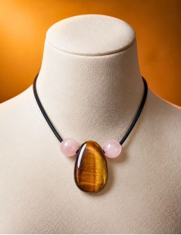 Collier corde et pierres, composition unique Oeil de tigre et jade
