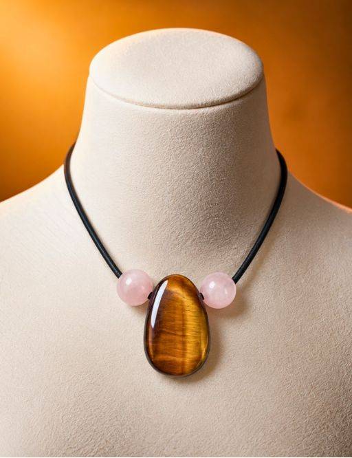 Collier corde et pierres, composition unique Oeil de tigre et jade