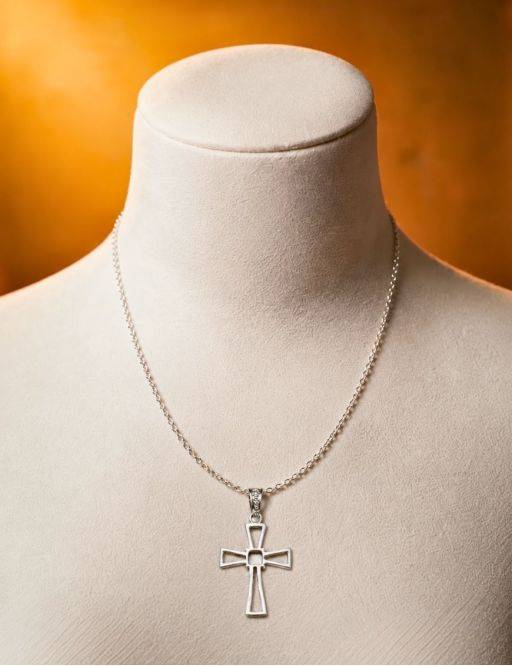 Pendentif croix argent 925 et pierres serties - Pierre de Lune