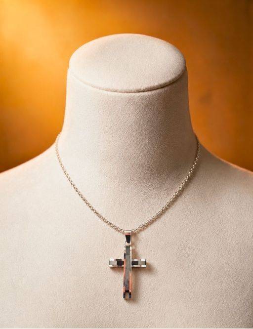 Pendentif Croix Élégance Métallique en Acier Inoxydable détail Noir