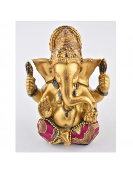 Statue Ganesha assis 12 cm - Or, noir et rouge en résine