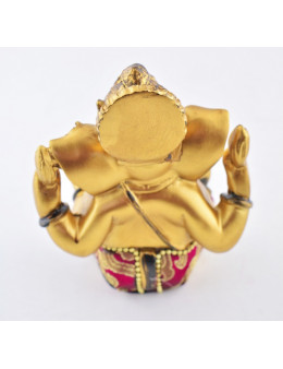 Statue Ganesha assis 12 cm - Or, noir et rouge en résine