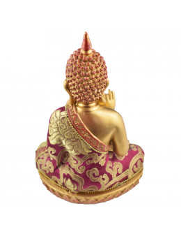 Statue Bouddha Méditation 22cm - Or et rouge en résine