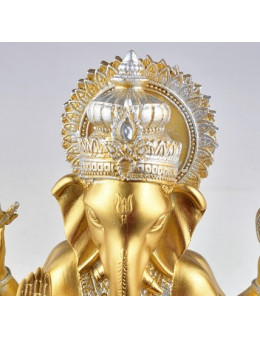 Statue Ganesha assis 20 cm - Or et argent en résine