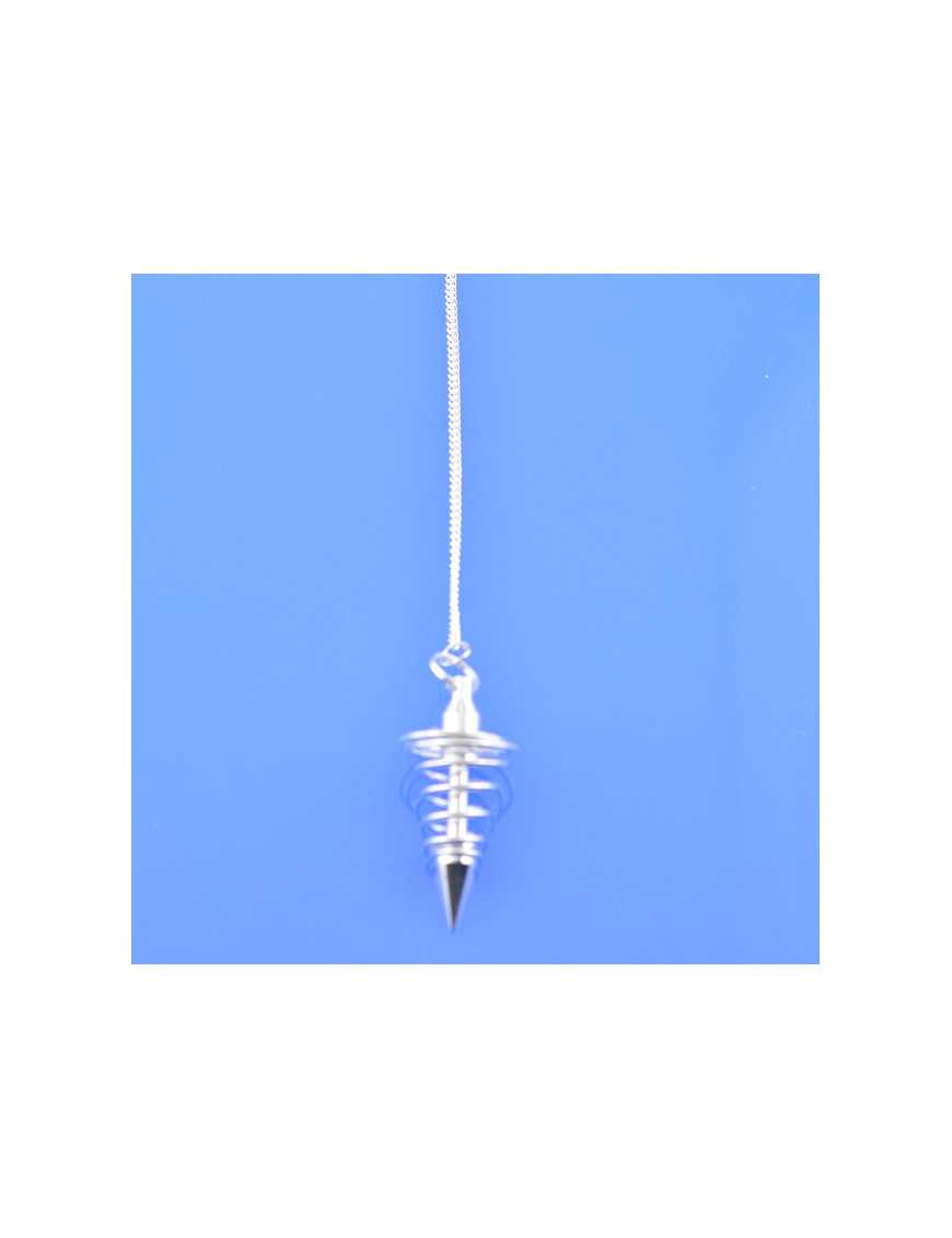 Pendule métal spiral argenté avec chaîne argentée - Diamètre 2.5 cm