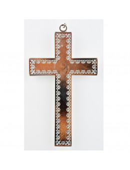 Croix métallique avec émail blanc et Christ