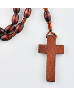 Chapelet corde avec perles ovales en bois rouge