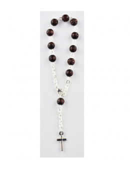 Dizainier avec chaîne argentée et perles marrons imitation bois