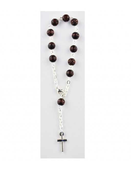 Dizainier avec chaîne argentée et perles marrons imitation bois