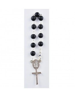 Dizainier avec chaîne argentée et perles noires imitation bois