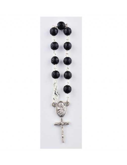 Dizainier avec chaîne argentée et perles noires imitation bois