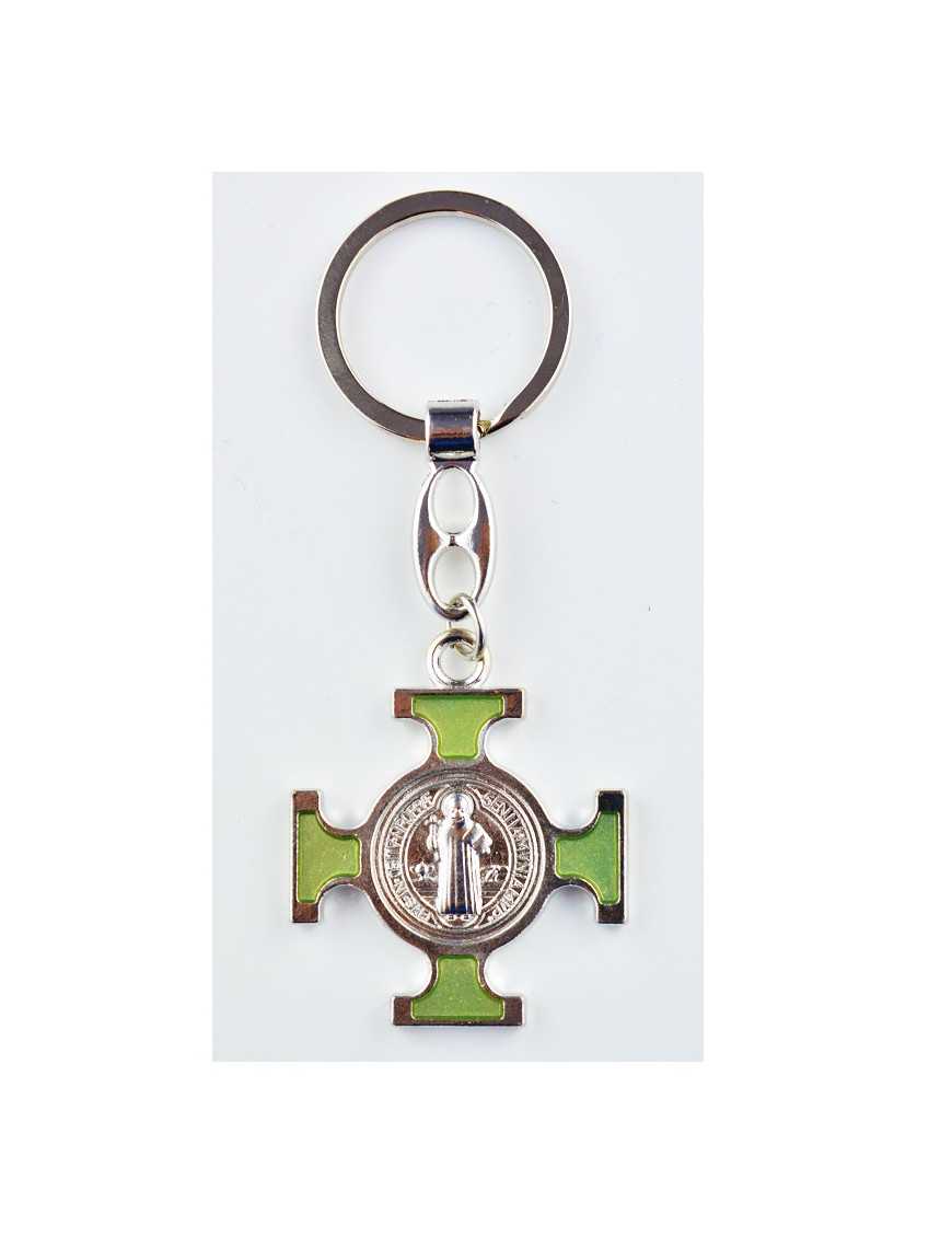 Porte-clés Saint Benoit croix celtique avec émail phosphorescent