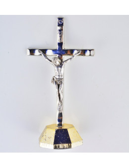 Crucifix métal argenté avec socle doré 6 cm