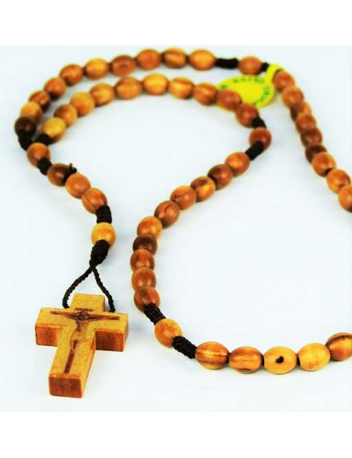 Chapelet dominicain corde avec perles ovales en bois d'olivier - Petit modèle