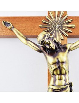 Grand crucifix bois avec Christ en métal 43 cm
