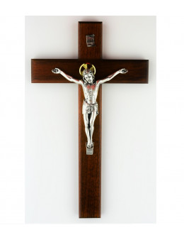 Crucifix en bois 23 cm avec Christ en métal argenté