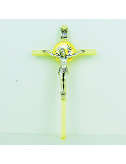 Crucifix plastique lumineux phosphorescent et Christ en métal argenté