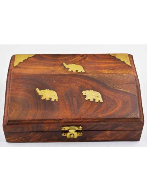 Boite en bois avec incrustation éléphants en cuivre 15x10