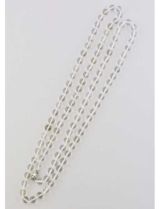 Collier 106 cm perles rondes cristal de roche avec cordon et fermoir