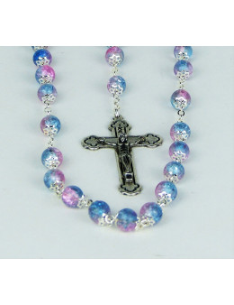 Chapelet verre/culots.rose/aqua