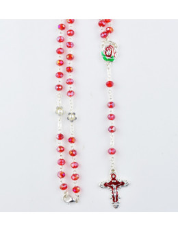 Chapelet cristal rouge avec plat paters fleurs