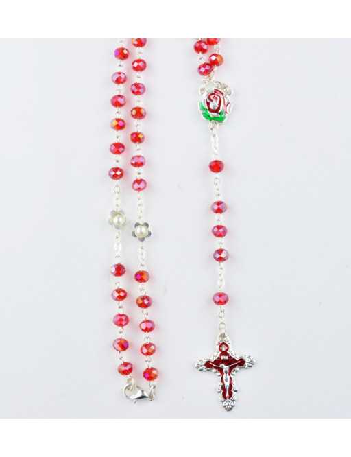 Chapelet cristal rouge avec plat paters fleurs