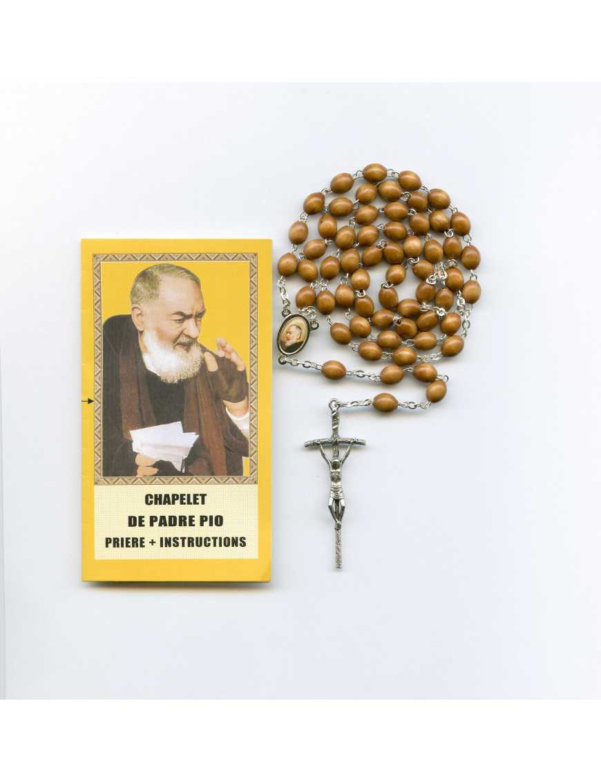 Chapelet Padré Pio grains bois croix du Pape
