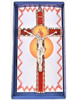 Crucifix Saint Benoit métal et émail avec Sacré Coeur de Jésus