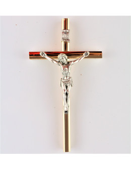 Crucifix bois et métal doré 13 cm