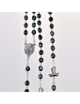 Chapelet chaîne avec perles de verre gris foncé et paters Tau