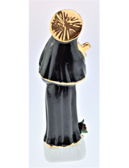 Statuette Sainte Rita en céramique émaillée noire, blanche et dorée