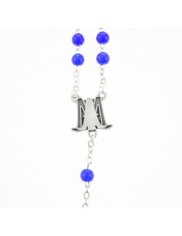 Chapelet chaîne avec perles de verre bleu, coeur smalto et Vierge Miraculeuse