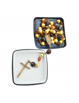 Chapelet de prestige, perles couleur ambre, avec boit