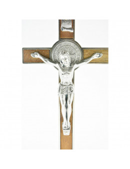 Calvaire / Crucifix sur pied / Croix sur pied St Benoit en métal et bois