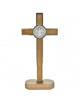 Calvaire / Crucifix sur pied / Croix sur pied St Benoit en métal et bois