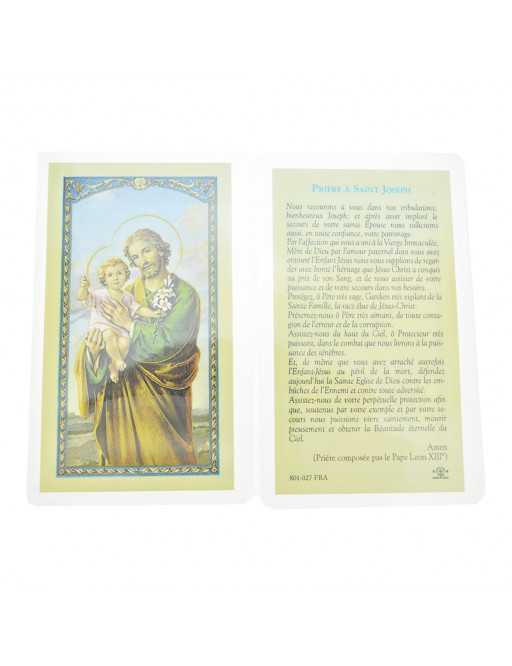 Carte plastifiée Saint Joseph avec prière au dos 11 x 6 cm