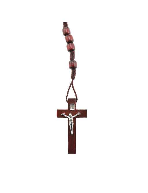 Chapelet dominicain corde avec perles en bois ovales et fermoir