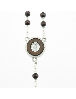 Chapelet Vierge Miraculeuse chaîne et perles de bois acajou