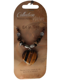 Collier pendentif coeur Oeil de tigre et perles baroques
