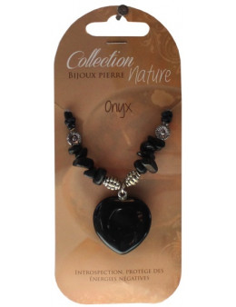 Collier pendentif coeur Onyx noir et perles baroques
