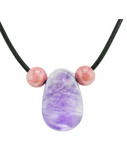 Collier corde et pierres, composition unique Améthyste et Rhodonite